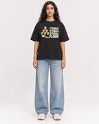 Mockup Boxy Heavyweight Tee Black female full-body 07