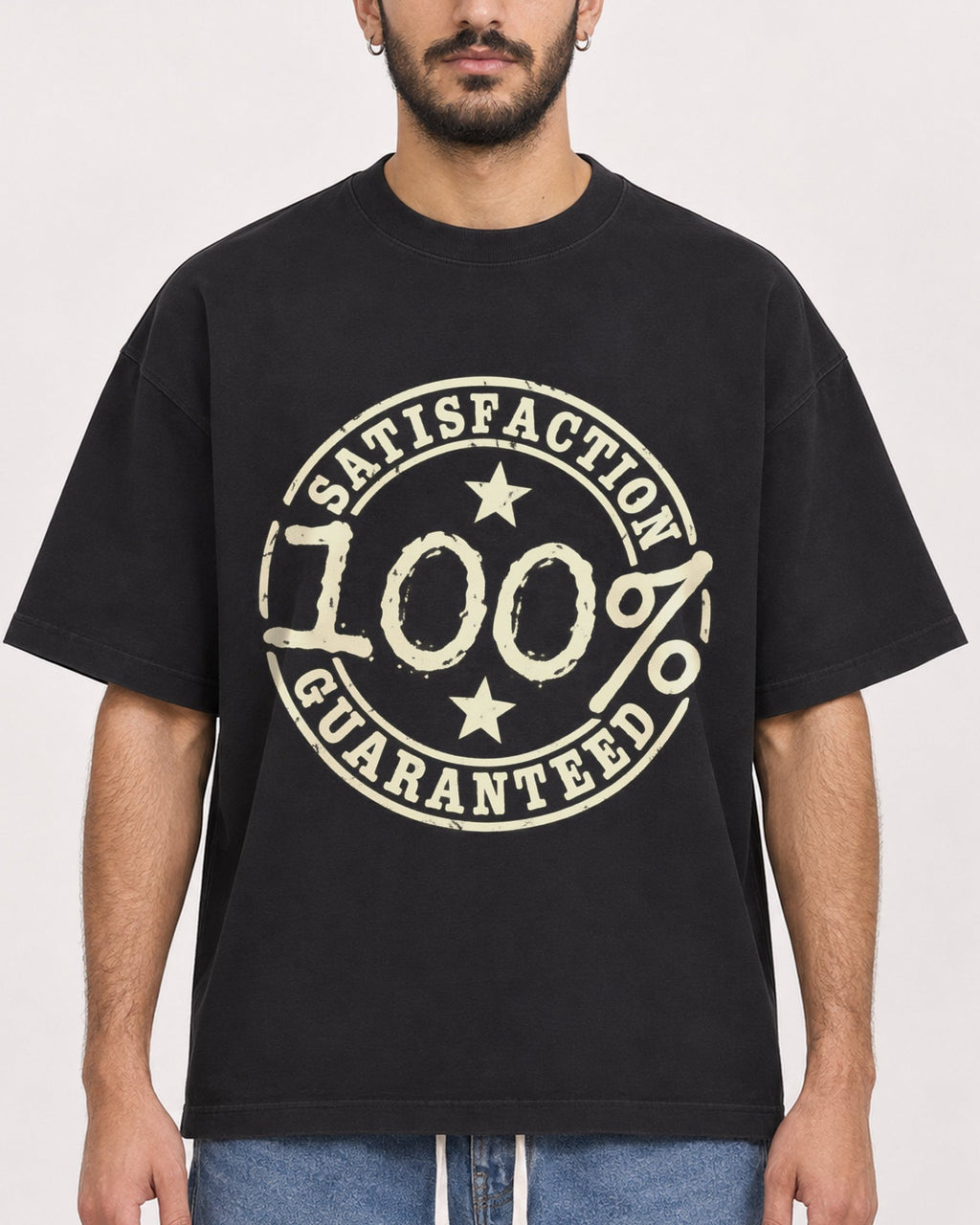 Mockup Boxy Heavyweight Tee Black male close-up 07