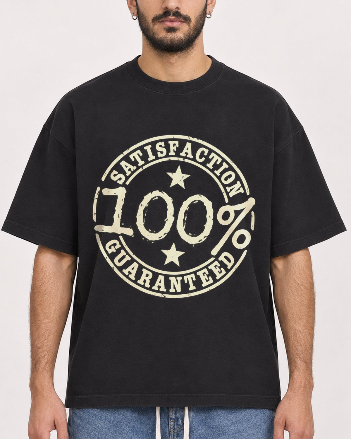 Mockup Boxy Heavyweight Tee Black male close-up 07