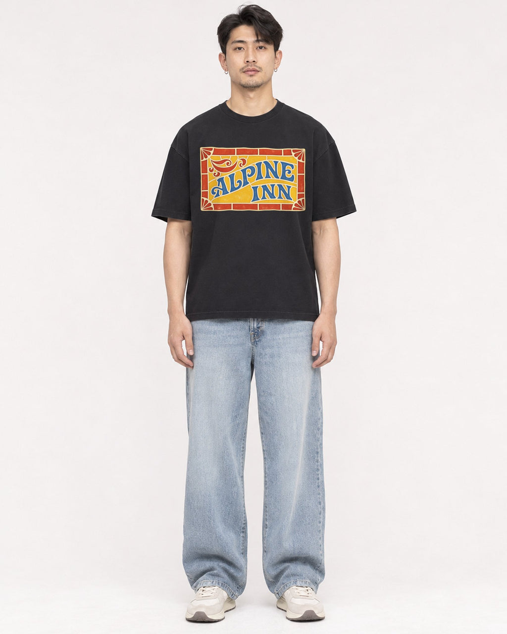 Mockup Boxy Heavyweight Tee Black male full-body 13