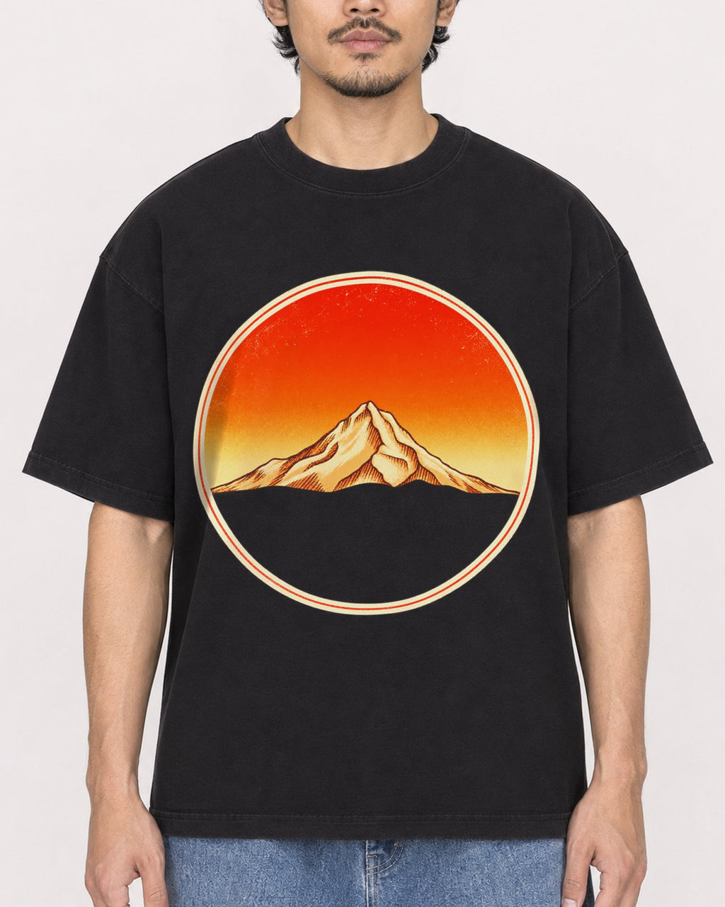 Mockup Boxy Heavyweight Tee Black male close-up 02