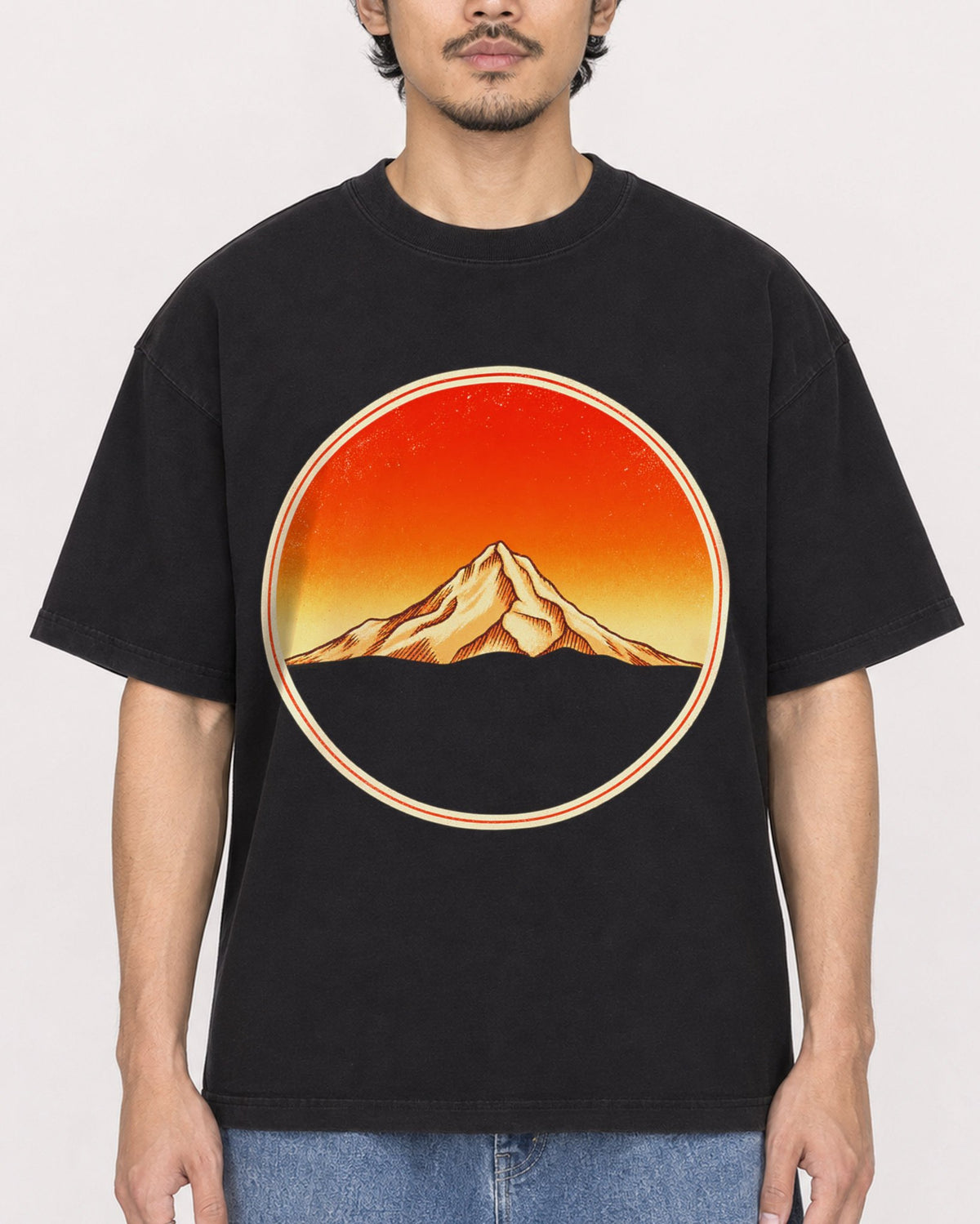 Mockup Boxy Heavyweight Tee Black male close-up 02