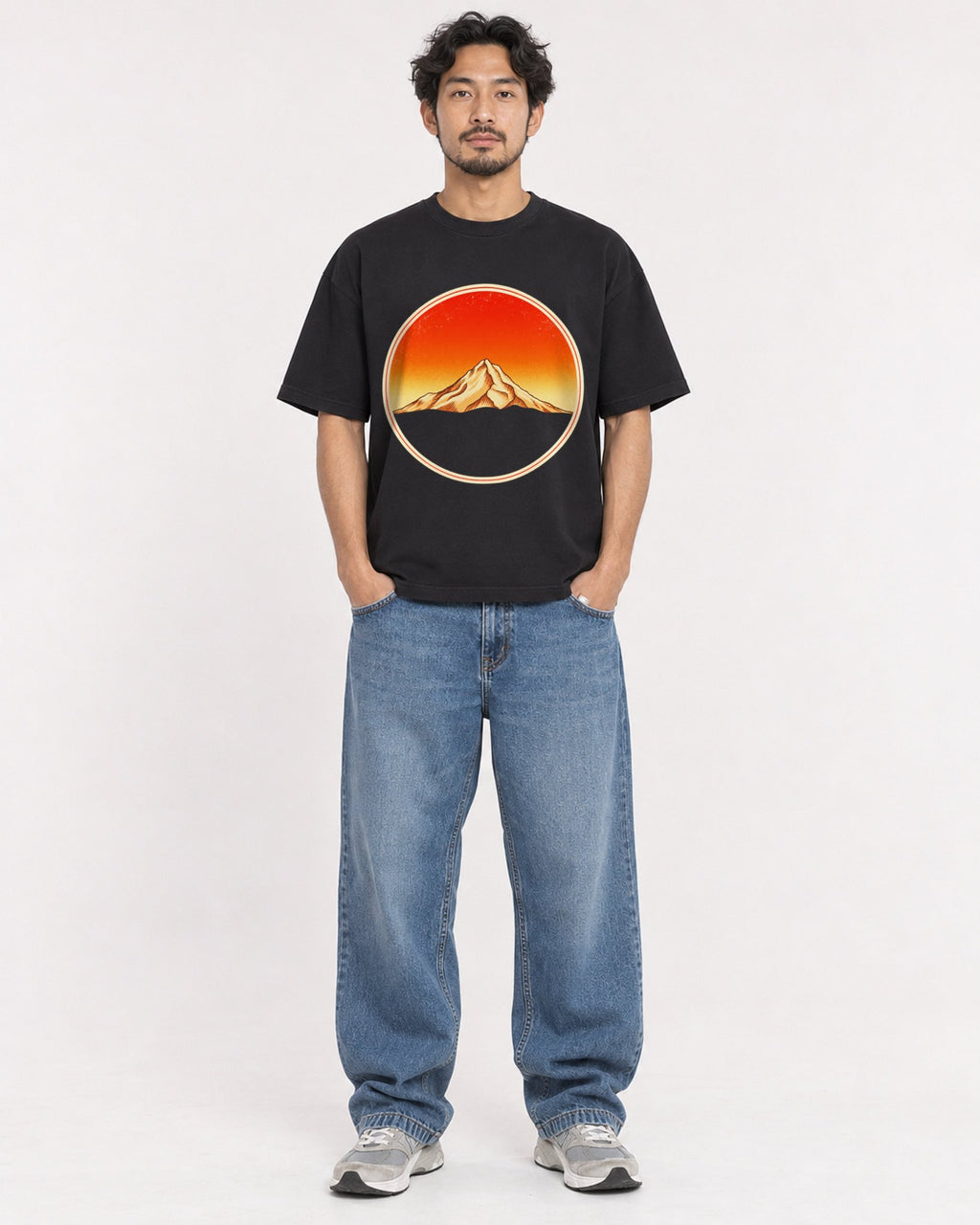 Mockup Boxy Heavyweight Tee Black male full-body 02