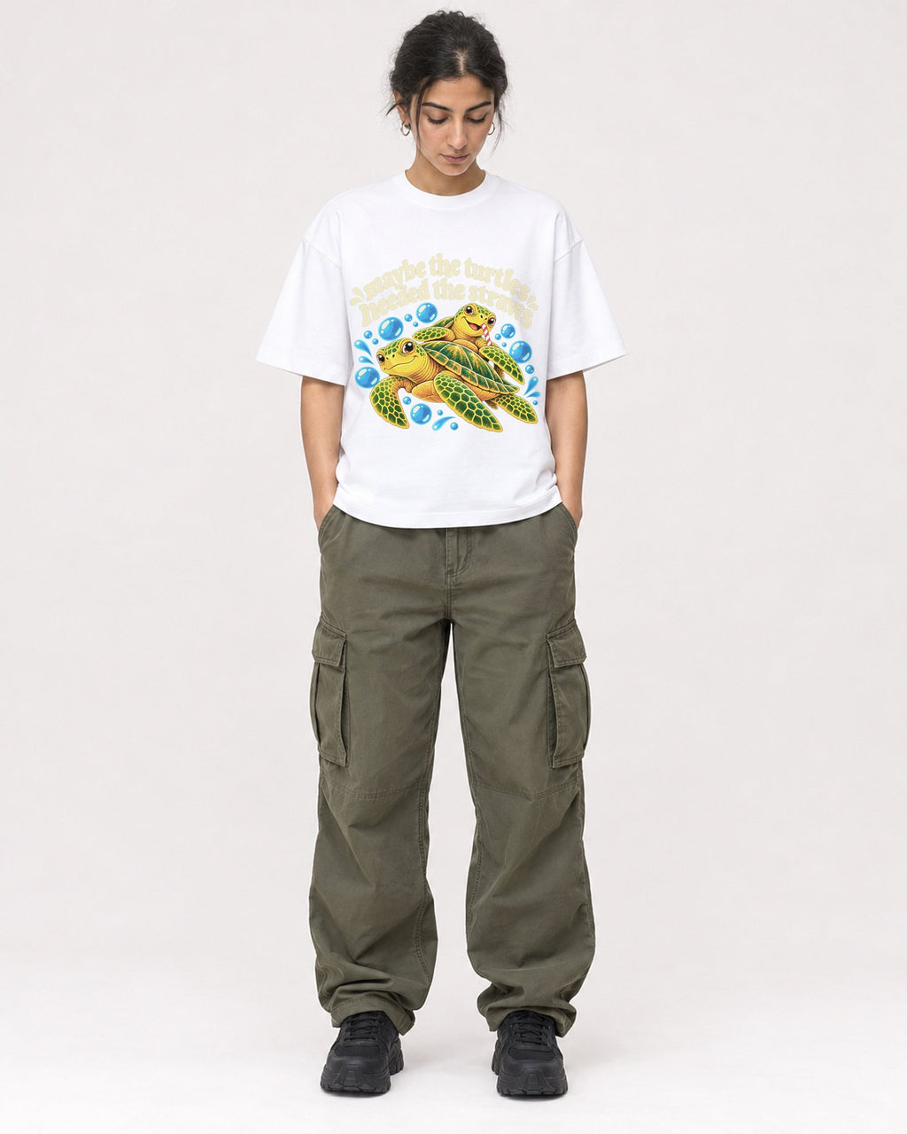 Mockup Boxy Heavyweight Tee White female full-body 17