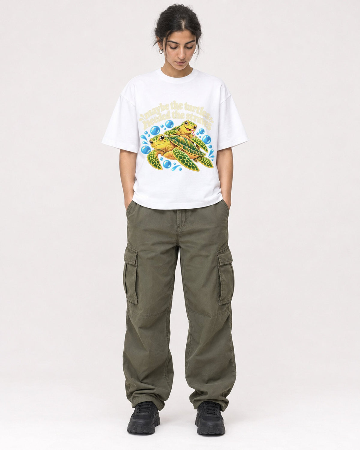 Mockup Boxy Heavyweight Tee White female full-body 17
