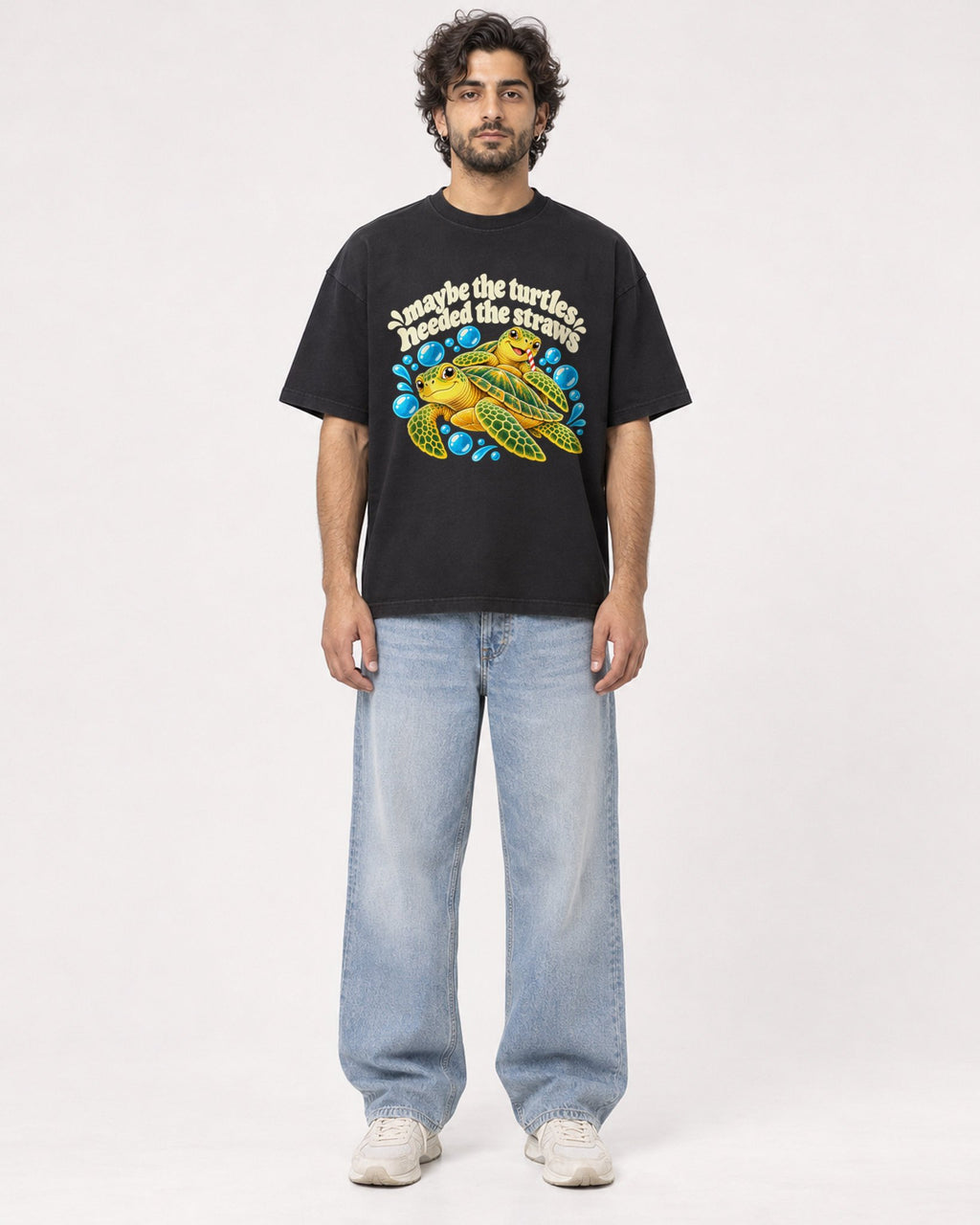 Mockup Boxy Heavyweight Tee Black male full-body 17