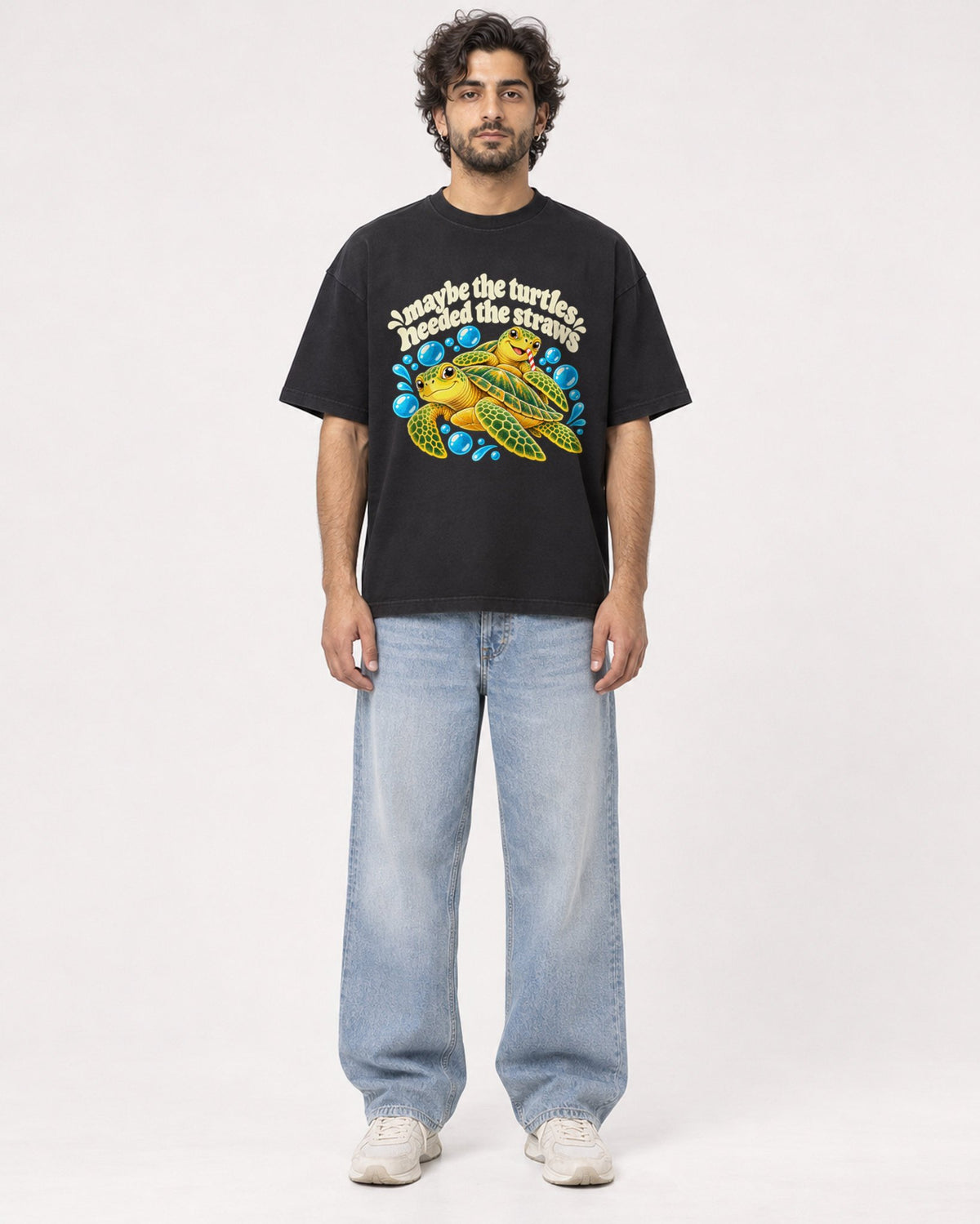 Mockup Boxy Heavyweight Tee Black male full-body 17