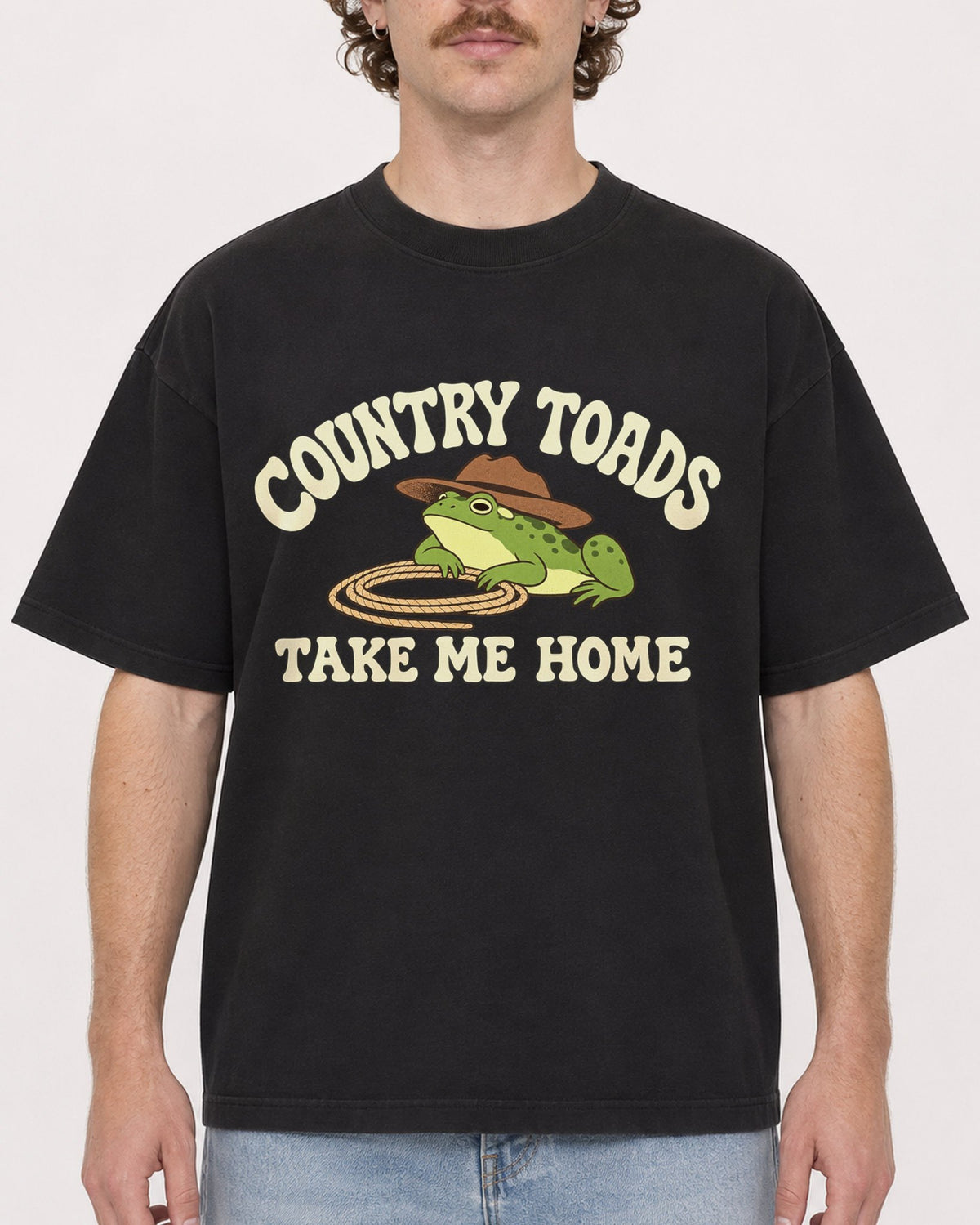 Mockup Boxy Heavyweight Tee Black male close-up 09