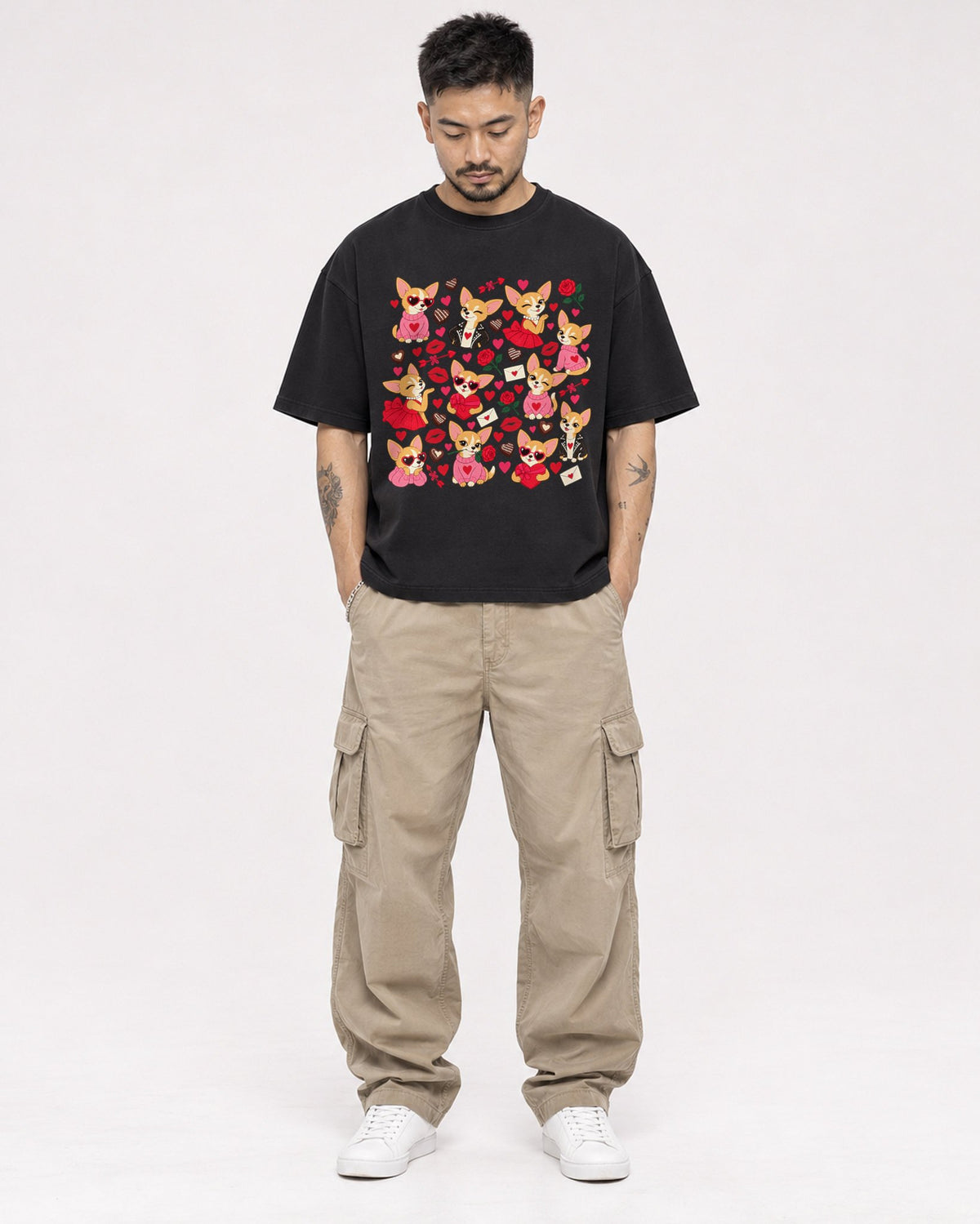 Mockup Boxy Heavyweight Tee Black male full-body 12