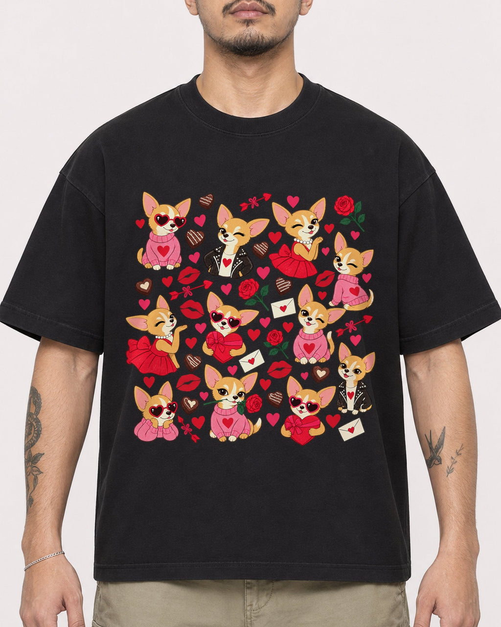 Mockup Boxy Heavyweight Tee Black male close-up 12