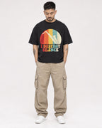 Mockup Boxy Heavyweight Tee Black male full-body 12
