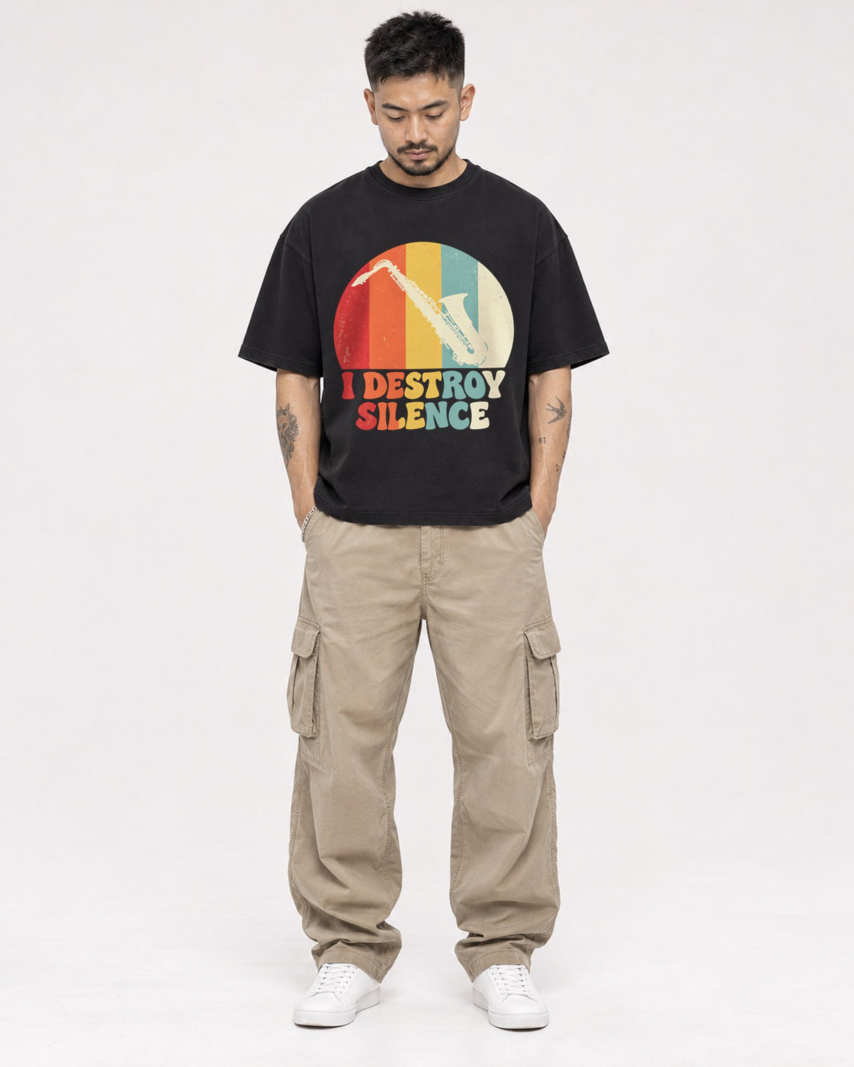 Mockup Boxy Heavyweight Tee Black male full-body 12