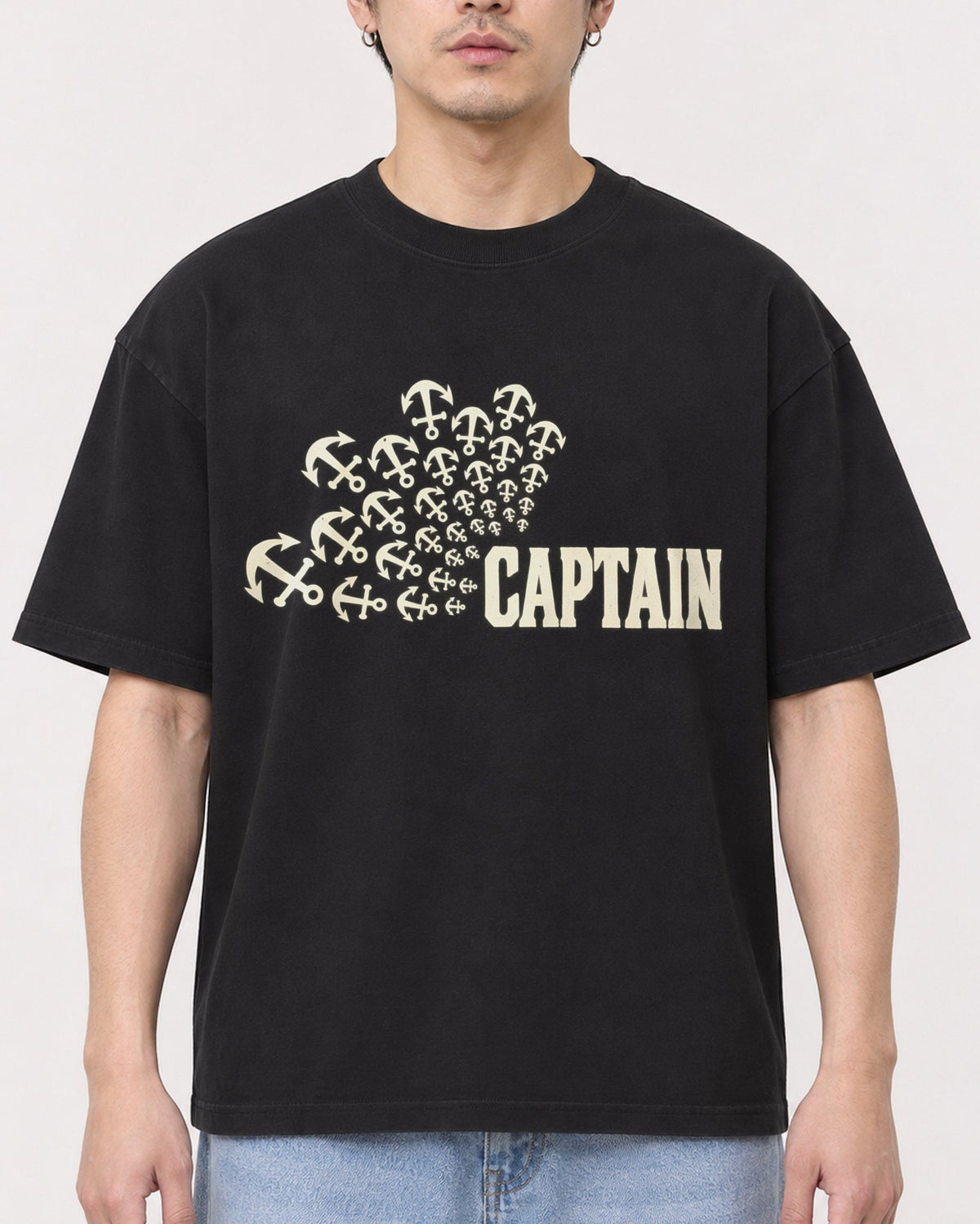 Mockup Boxy Heavyweight Tee Black male close-up 13