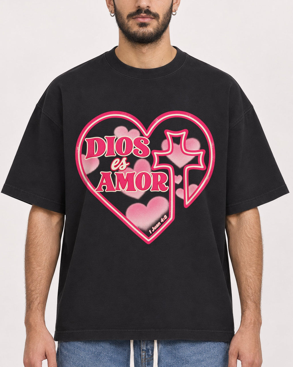Mockup Boxy Heavyweight Tee Black male close-up 07