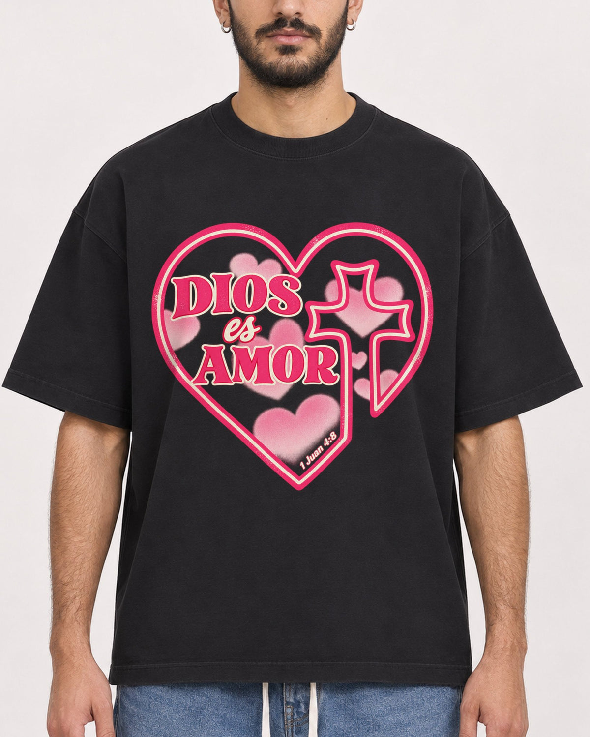 Mockup Boxy Heavyweight Tee Black male close-up 07