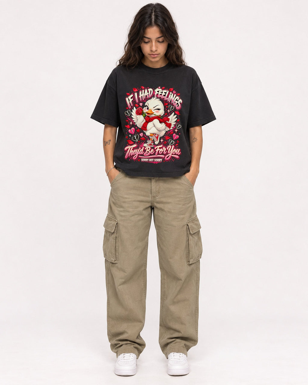Mockup Boxy Heavyweight Tee Black female full-body 06