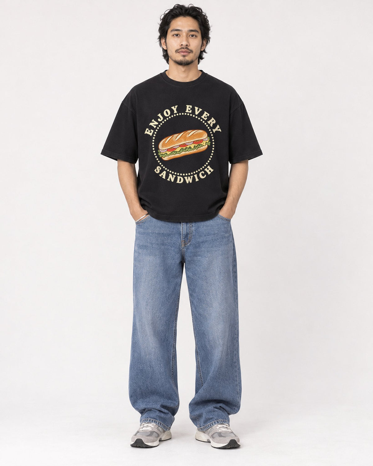 Mockup Boxy Heavyweight Tee Black male full-body 22