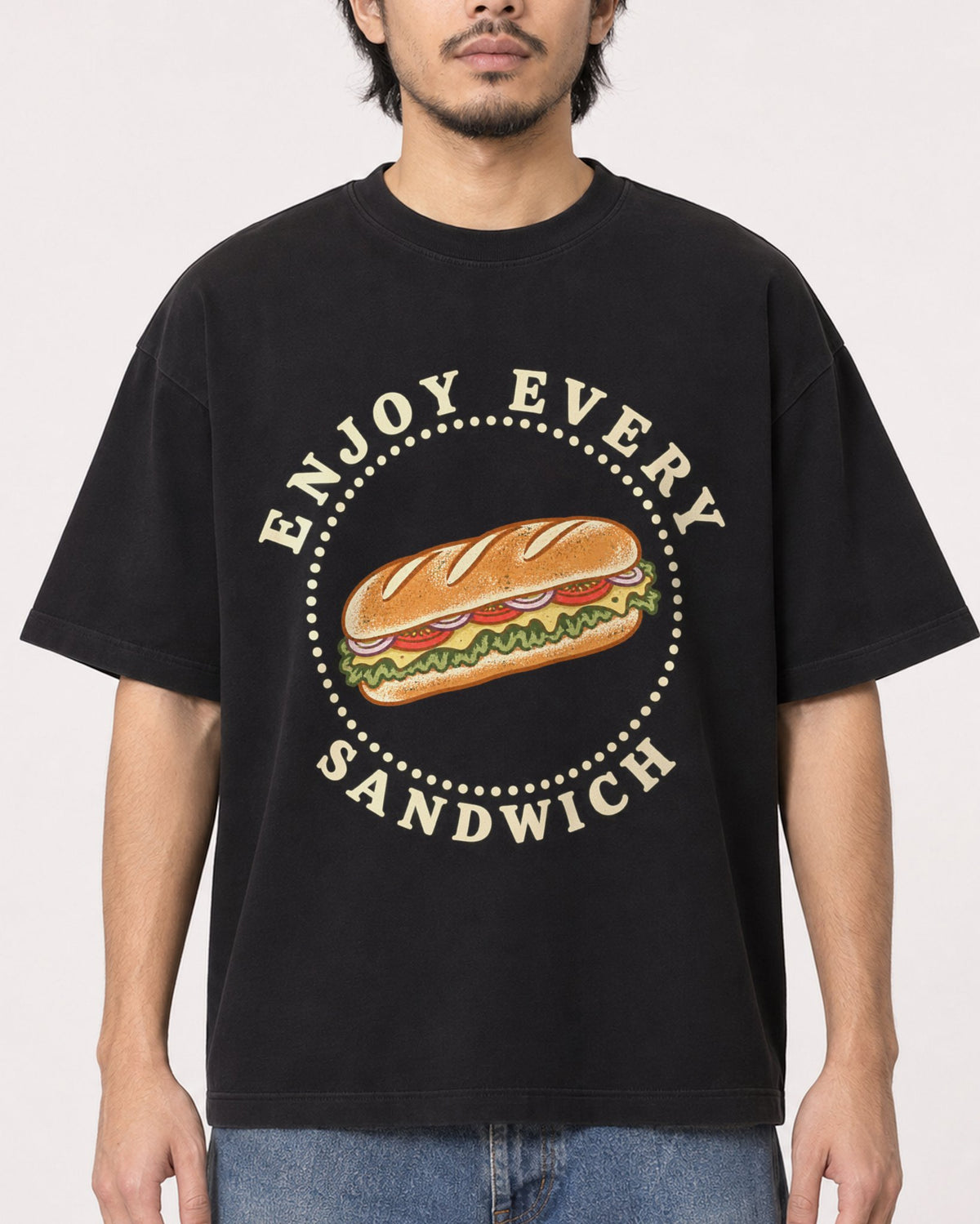 Mockup Boxy Heavyweight Tee Black male close-up 22