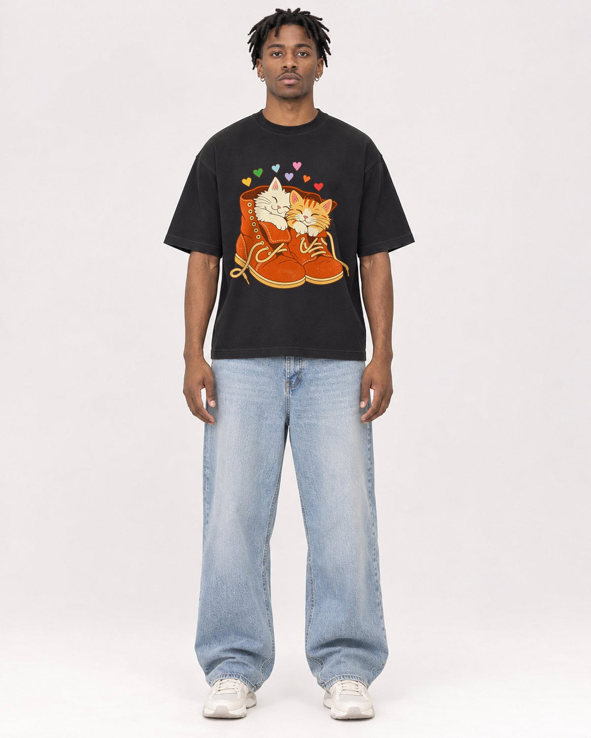 Mockup Boxy Heavyweight Tee Black male full-body 05