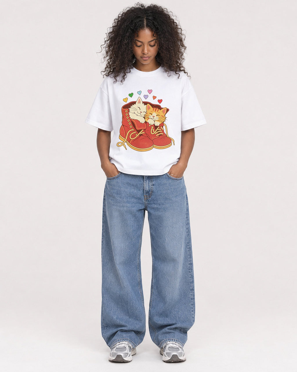 Mockup Boxy Heavyweight Tee White female full-body 05
