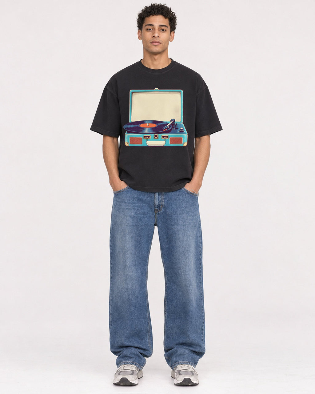 Mockup Boxy Heavyweight Tee Black male full-body 10