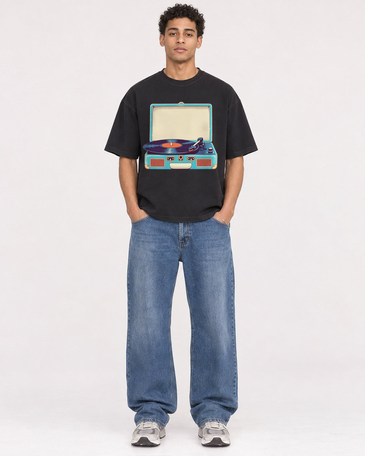 Mockup Boxy Heavyweight Tee Black male full-body 10