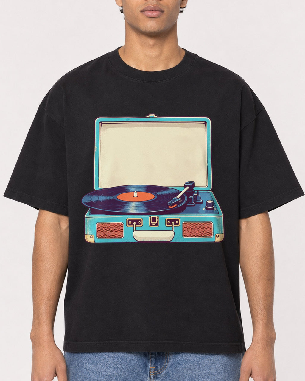 Mockup Boxy Heavyweight Tee Black male close-up 10