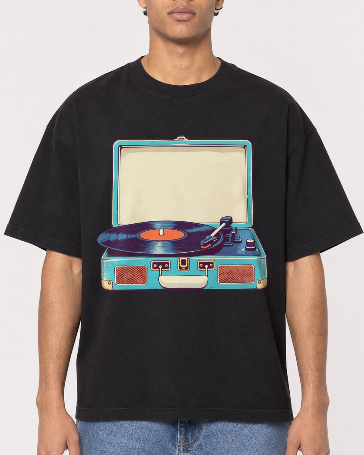 Mockup Boxy Heavyweight Tee Black male close-up 10