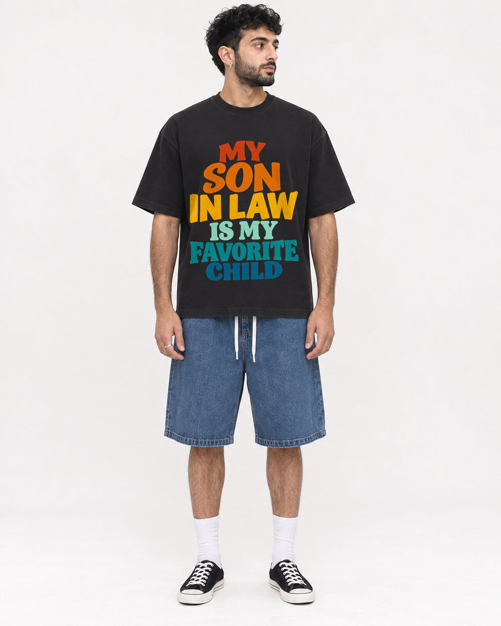 Mockup Boxy Heavyweight Tee Black male full-body 07