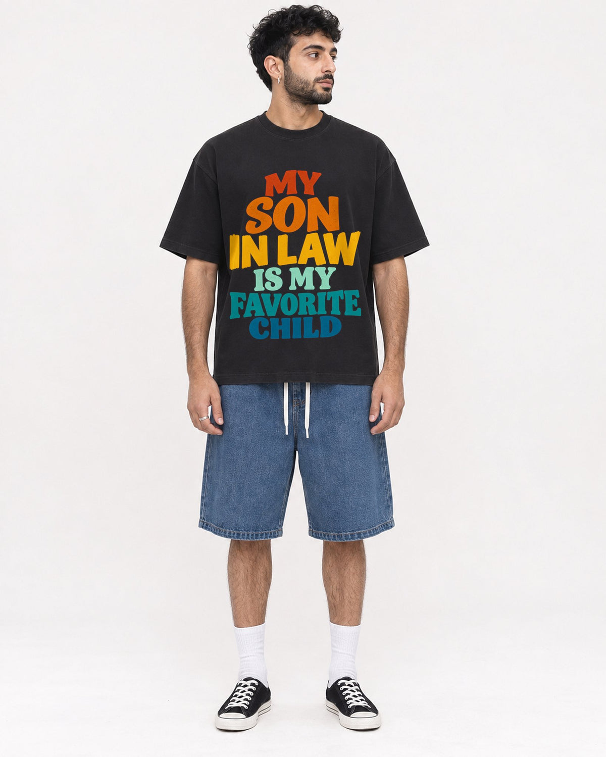 Mockup Boxy Heavyweight Tee Black male full-body 07