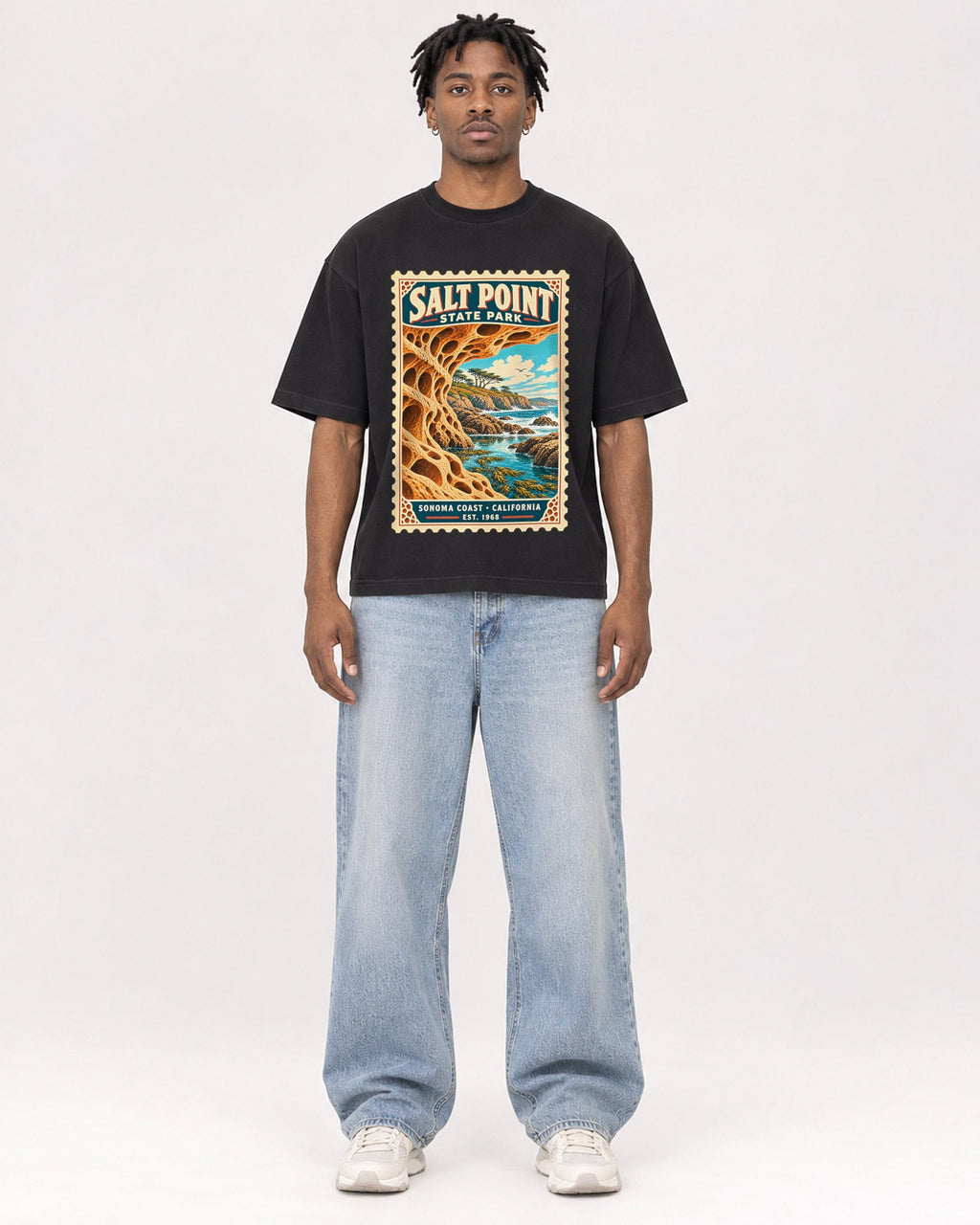 Mockup Boxy Heavyweight Tee Black male full-body 05