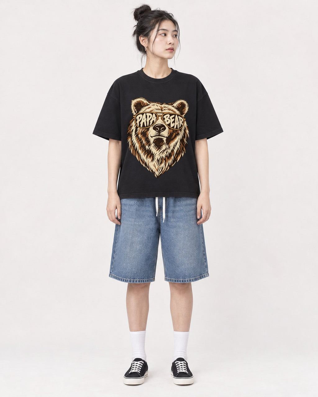 Mockup Boxy Heavyweight Tee Black female full-body 41
