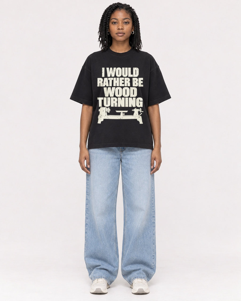 Mockup Boxy Heavyweight Tee Black female full-body 15