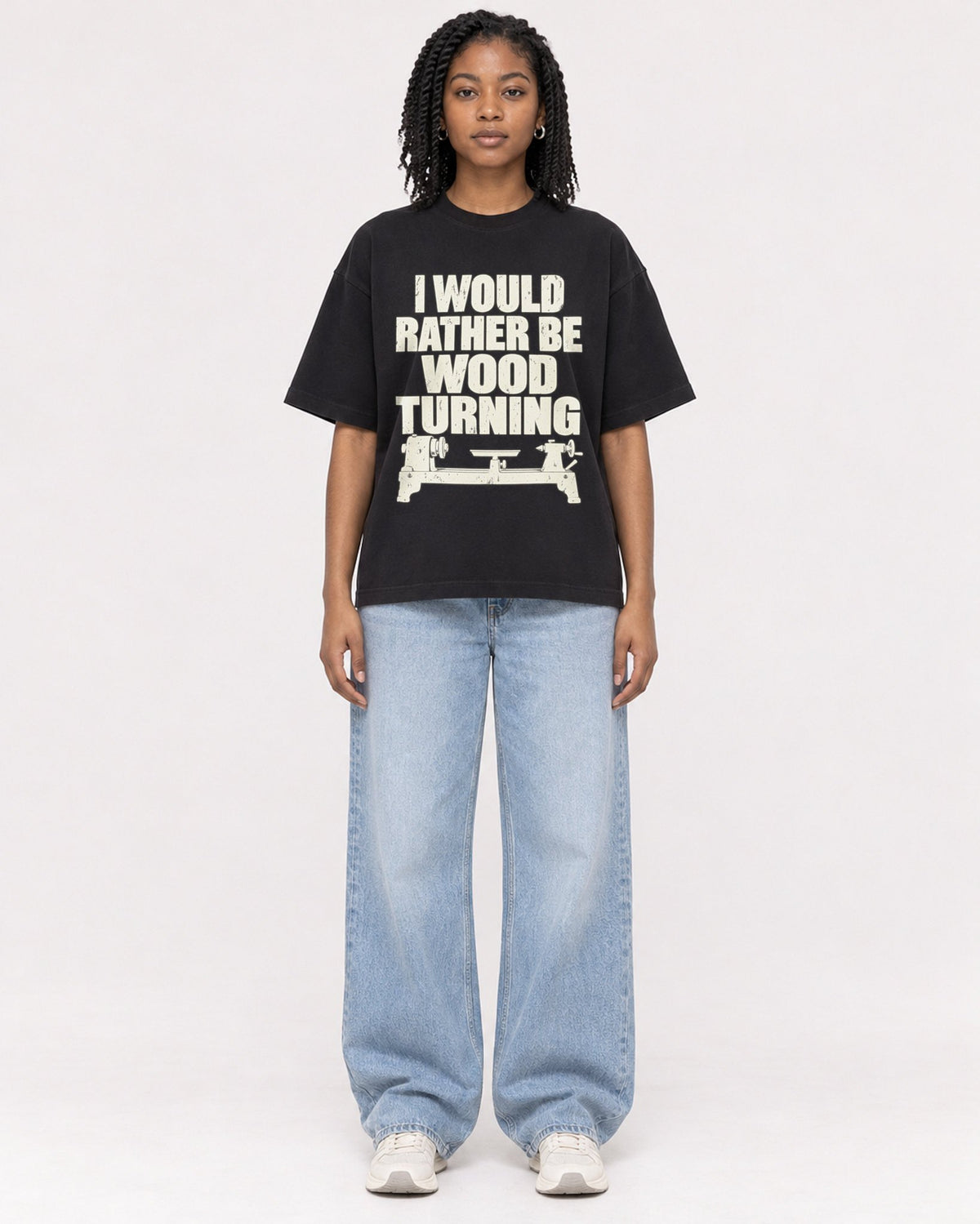 Mockup Boxy Heavyweight Tee Black female full-body 15