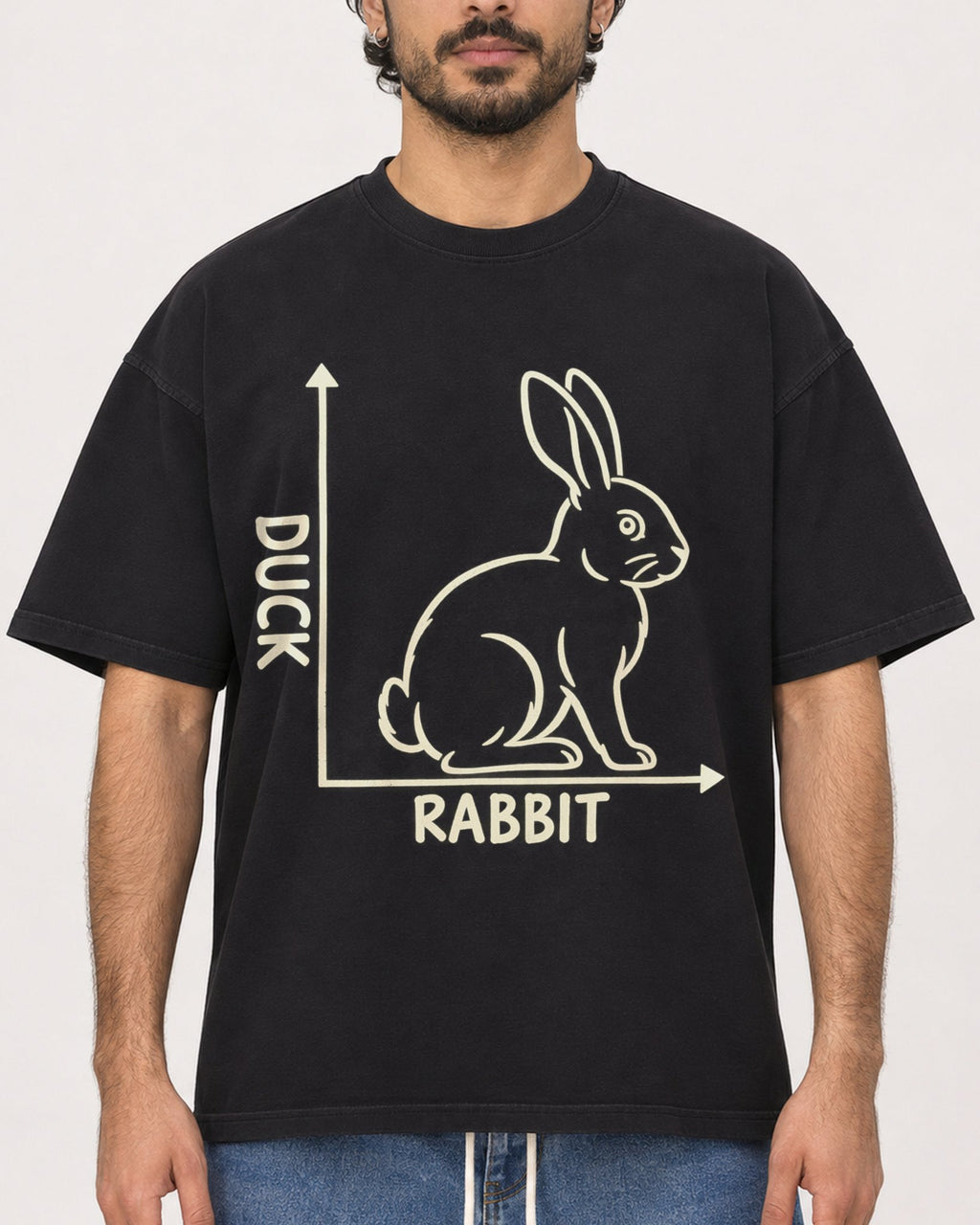 Mockup Boxy Heavyweight Tee Black male close-up 47