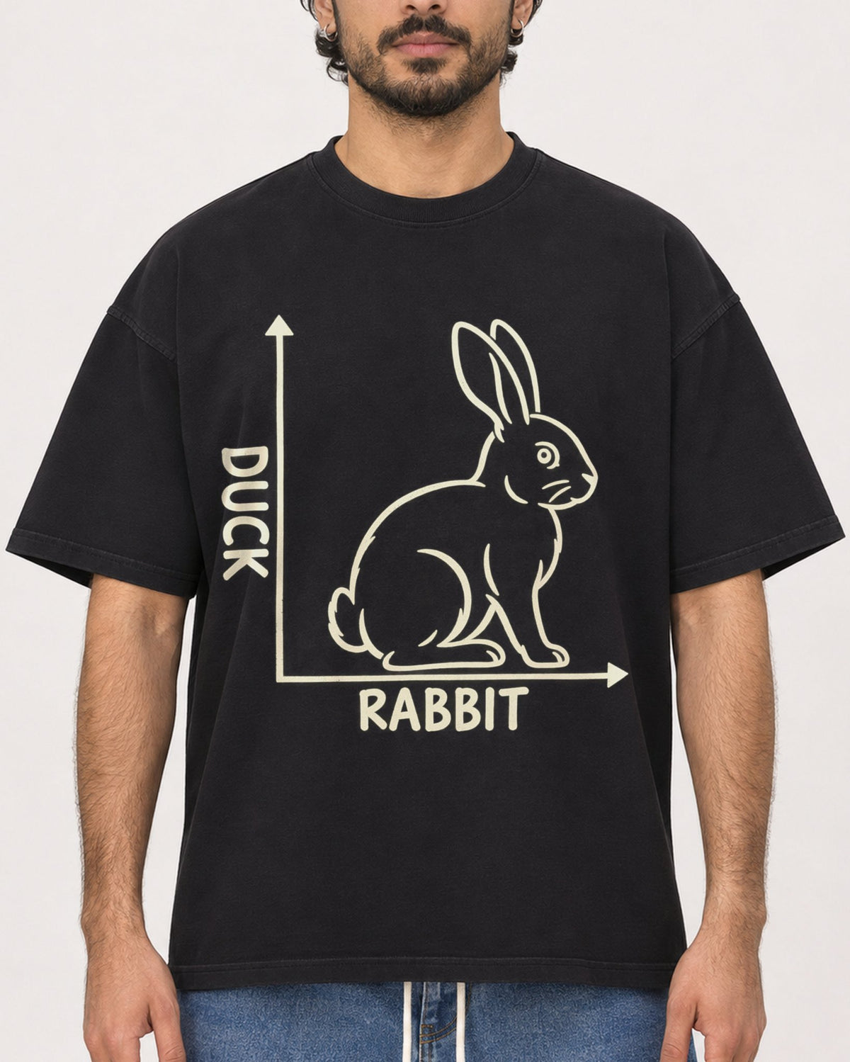 Mockup Boxy Heavyweight Tee Black male close-up 47