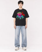 Mockup Boxy Heavyweight Tee Black male full-body 01