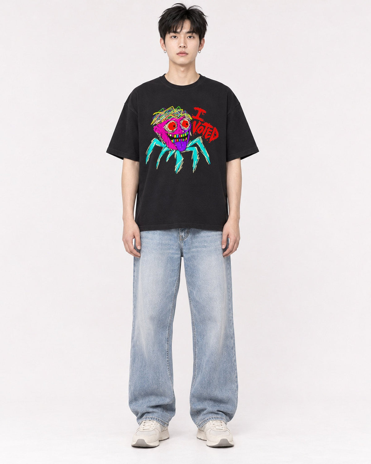 Mockup Boxy Heavyweight Tee Black male full-body 01
