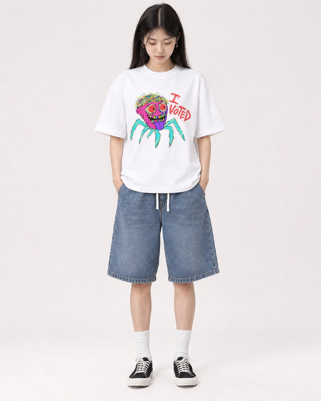 Mockup Boxy Heavyweight Tee White female full-body 01