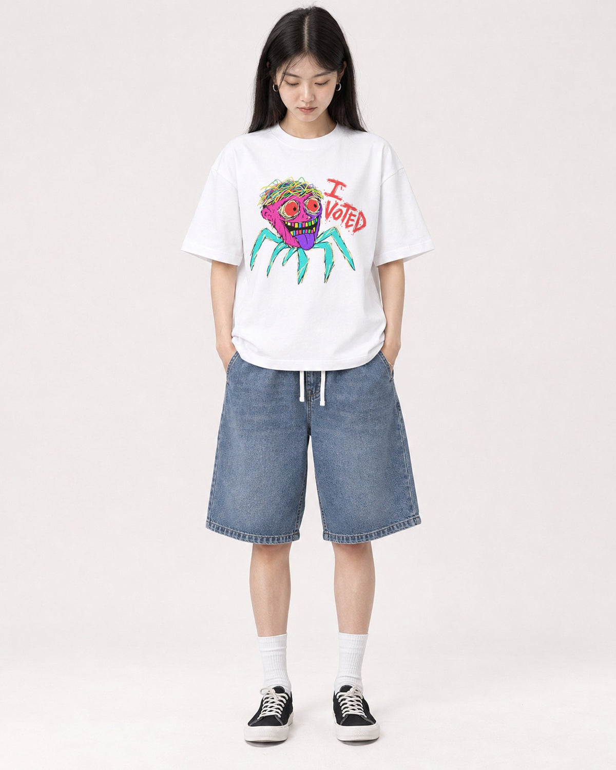 Mockup Boxy Heavyweight Tee White female full-body 01