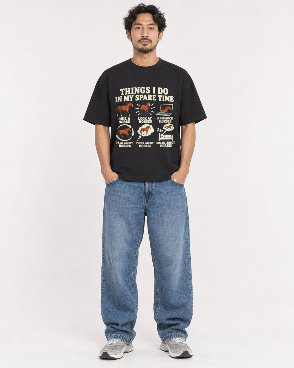 Mockup Boxy Heavyweight Tee Black male full-body 02