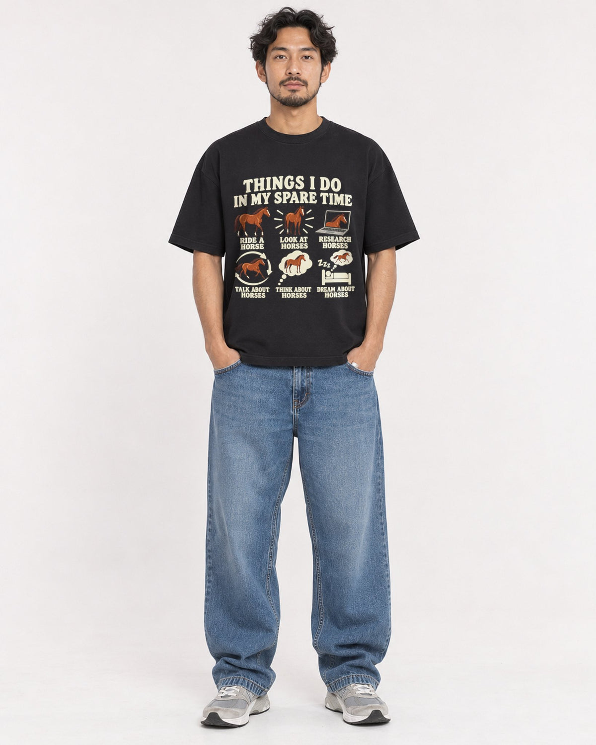 Mockup Boxy Heavyweight Tee Black male full-body 02