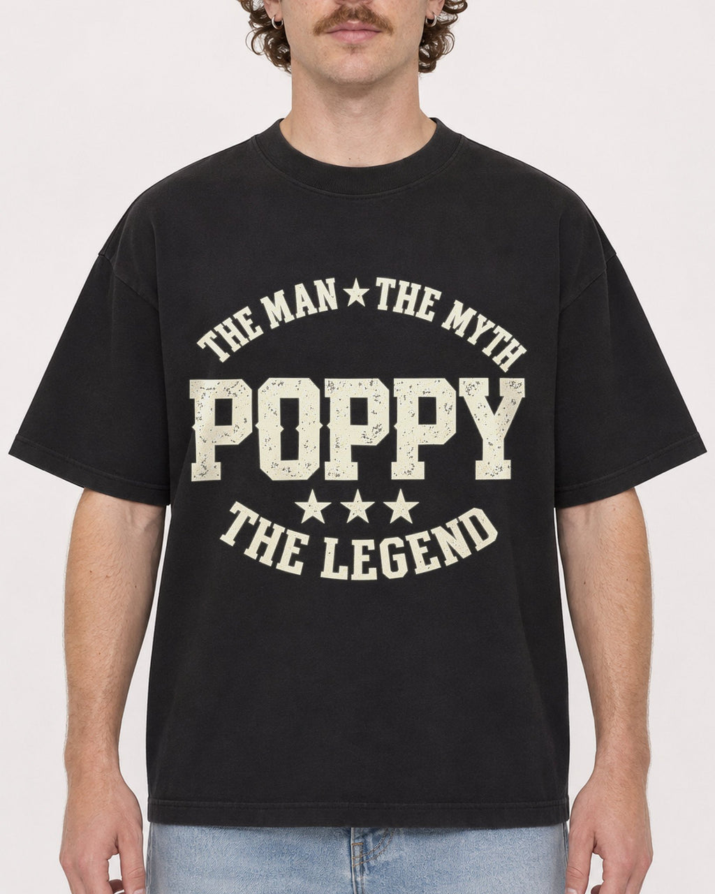 Mockup Boxy Heavyweight Tee Black male close-up 09