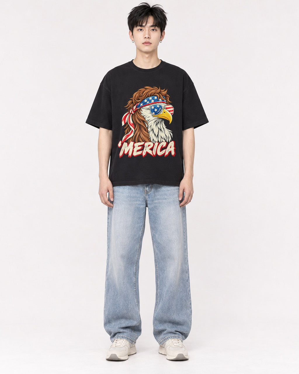 Mockup Boxy Heavyweight Tee Black male full-body 01