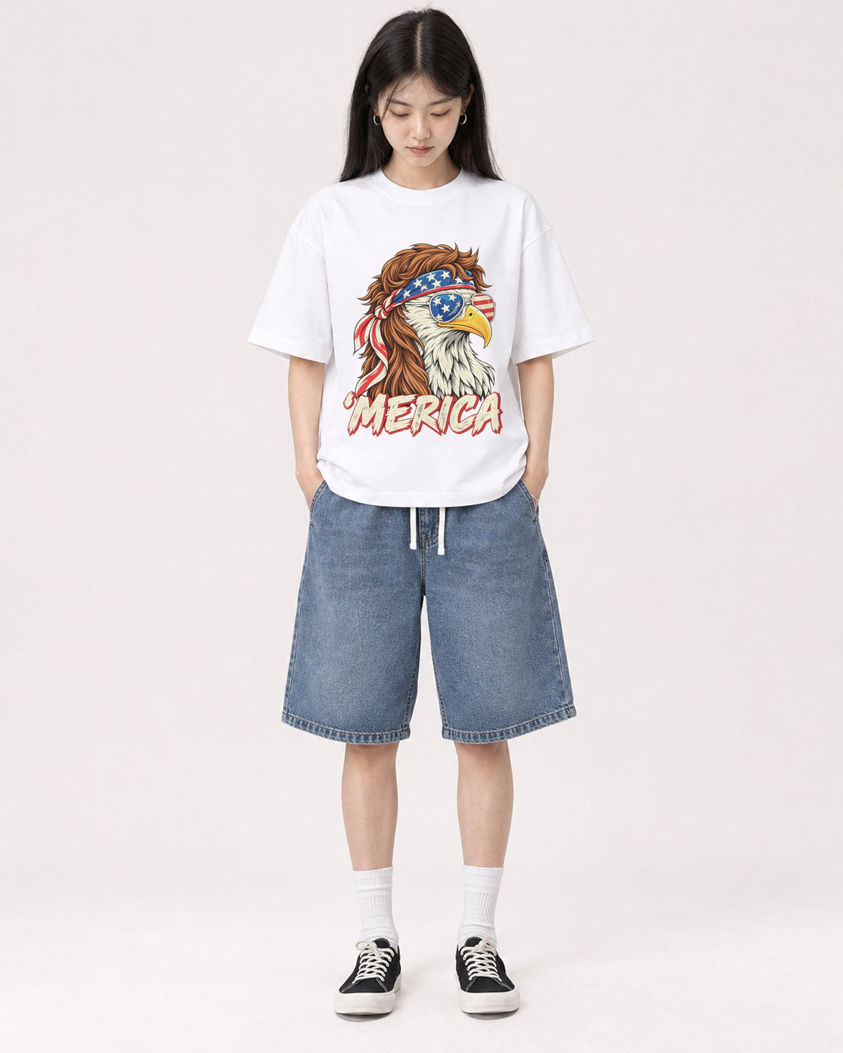 Mockup Boxy Heavyweight Tee White female full-body 01