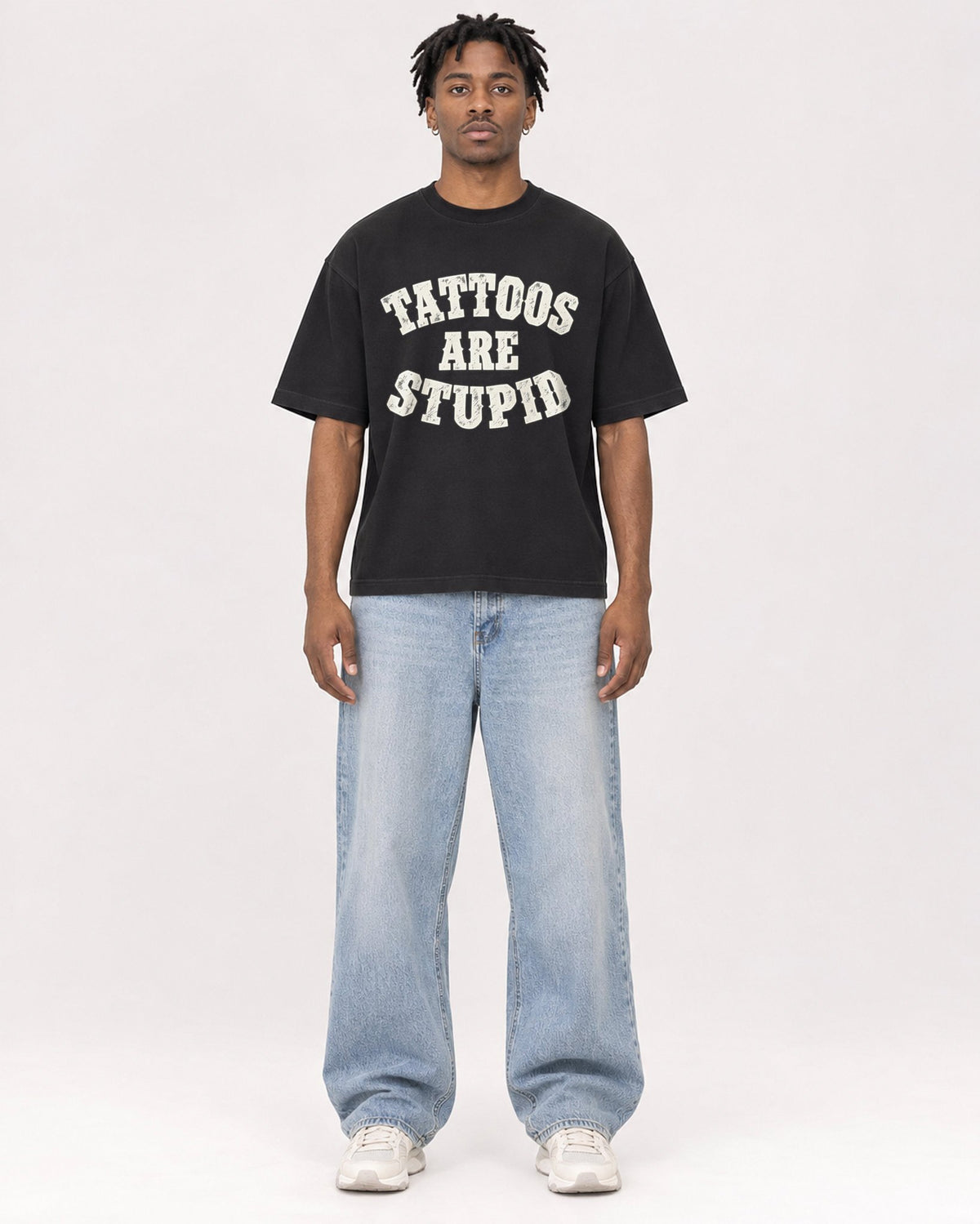 Mockup Boxy Heavyweight Tee Black male full-body 05