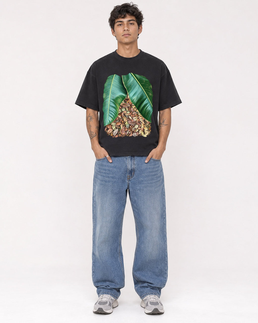 Mockup Boxy Heavyweight Tee Black male full-body 06