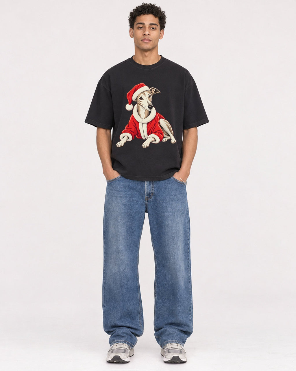 Mockup Boxy Heavyweight Tee Black male full-body 10