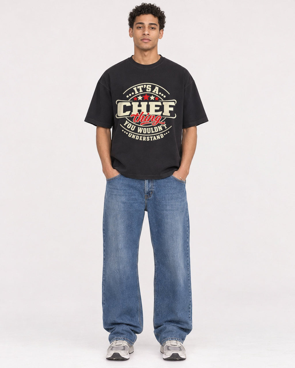 Mockup Boxy Heavyweight Tee Black male full-body 10