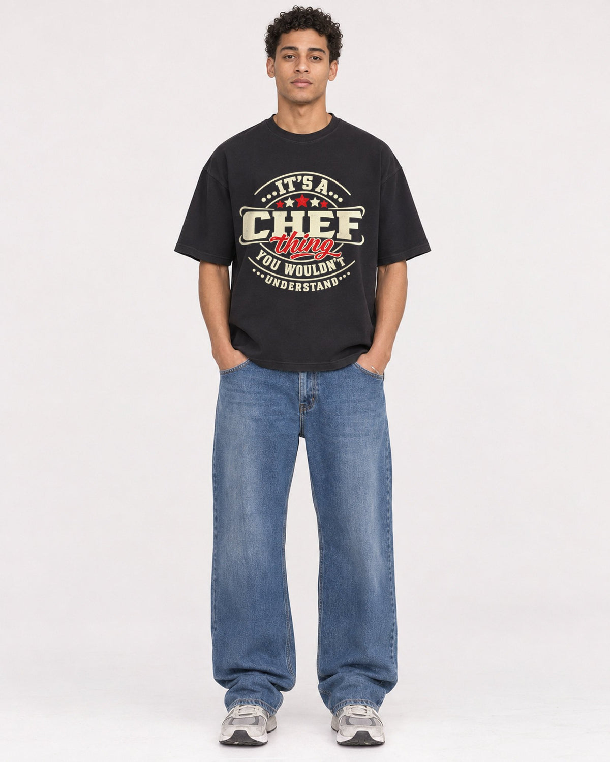 Mockup Boxy Heavyweight Tee Black male full-body 10